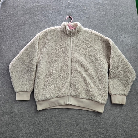 Victoria's Secret Women Jacket Large Cream Sherpa Full Zip - Picture 1 of 8